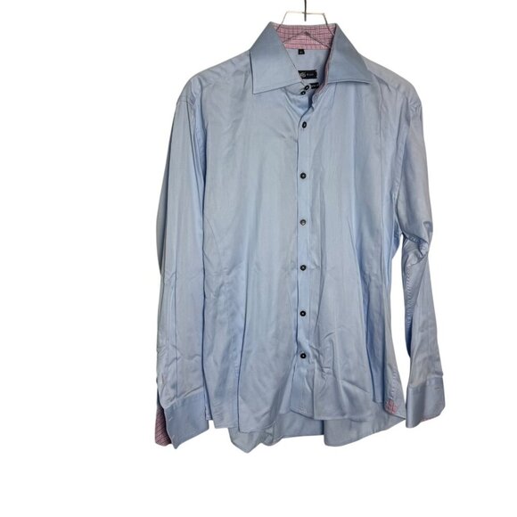 Stone Rose blue Button Down Collared Dress Shirt Mens sz 4 large pink flip cuffs - Picture 1 of 9